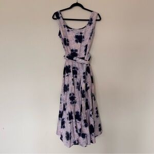 Tarais A-Line Tea Dress with Sash Size 38 Pink and Blue Cotton with Pockets!
